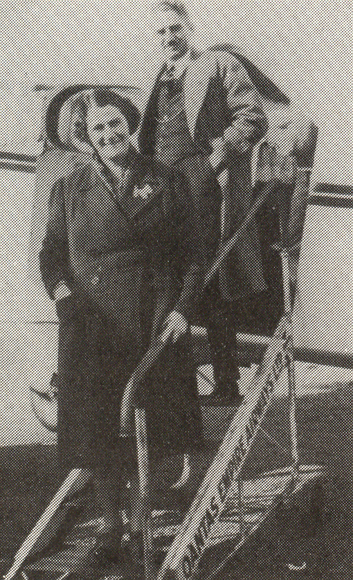Olive and Johnno O'Keeffe disembarking a small aircraft.